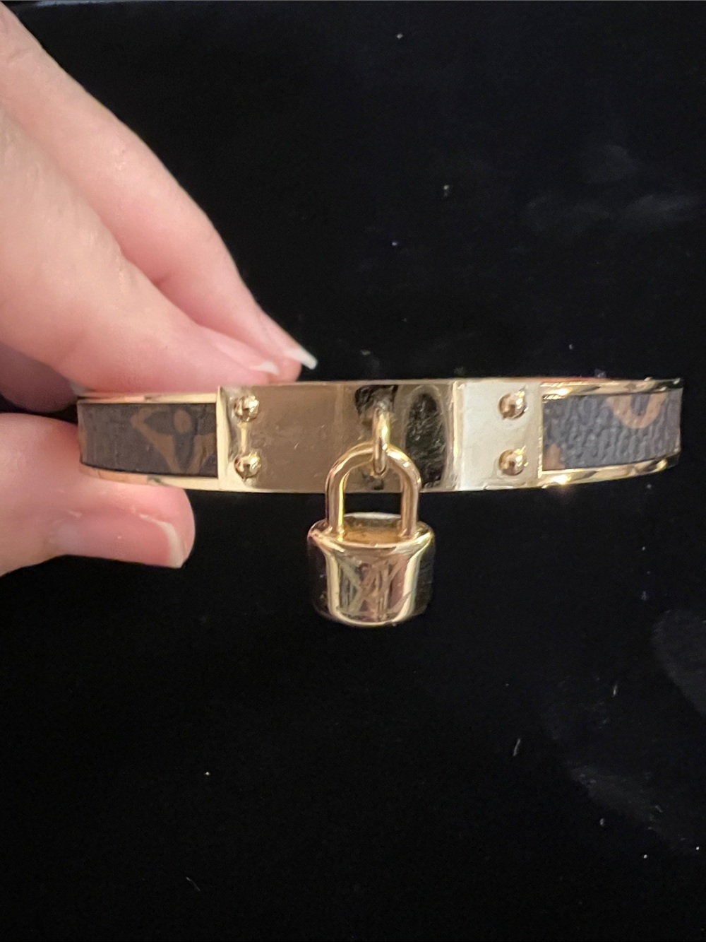 Designer-Inspired Gold and Brown Padlock Bracelet